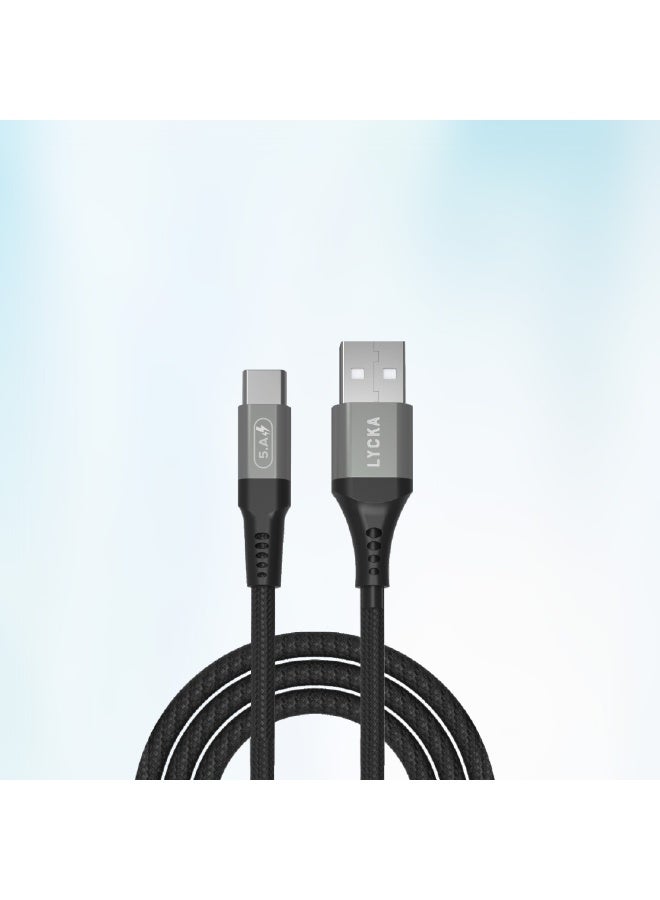 LYCKA F Cord Plus Type-C to Type-C Fast Charging & Data Sync Cable - 1.2 Meters, 100W Power Delivery, Durable Braided Design - Black - Image 1
